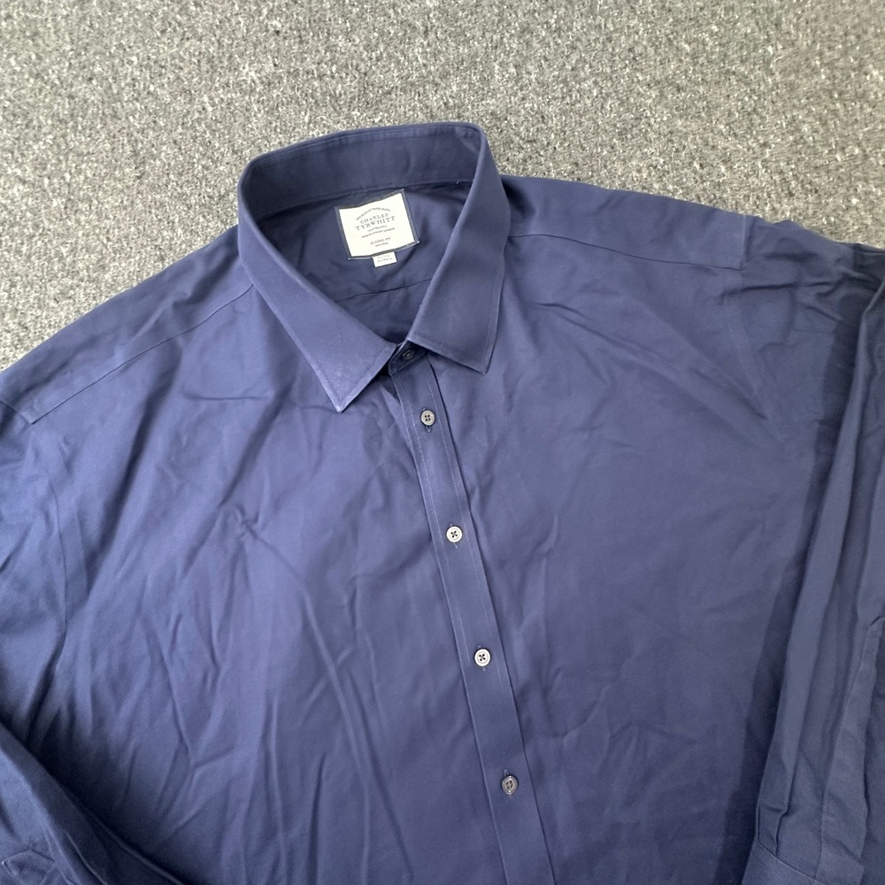Charles Tyrwhitt Dress Shirt Men 20/37 Blue Classic Fit Non-Iron Cotton Twill